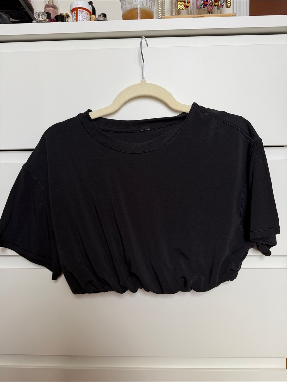 lululemon athletica Black Cropped Elastic-Hem Tee